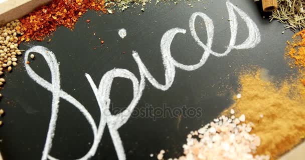 Word spices written on slate — Stock Video