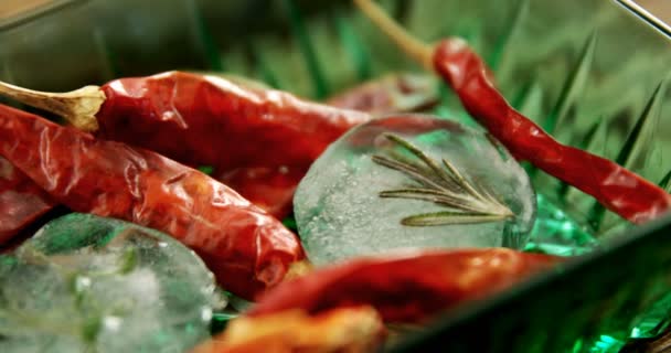 Herb and dried red chili pepper — Stock Video