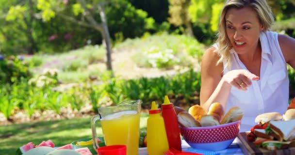 Anne Oğlu Güneşli Bir Günde Park Yemek Yerken Birbirleriyle Etkileşim — Stok video