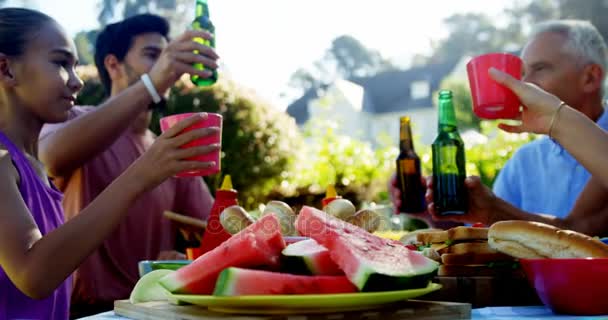 Bebidas familiares tostadas — Vídeo de stock