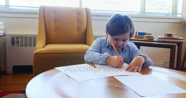 Chlapec dělá domácí úkoly — Stock video