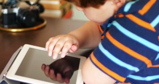 Boy Using Digital Tablet Living Room Home — Stock Video