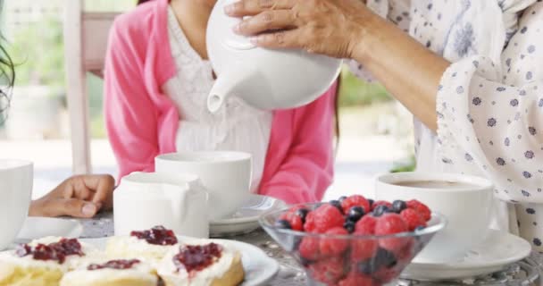 Multi Generation Family Having Having Tea Home — Stock Video