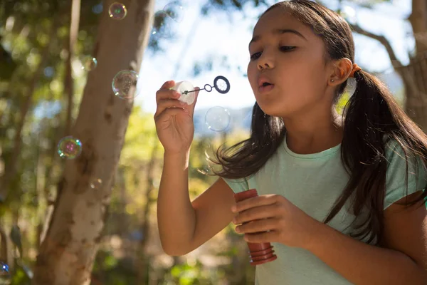 Fille soufflant des bulles le jour ensoleillé — Photo