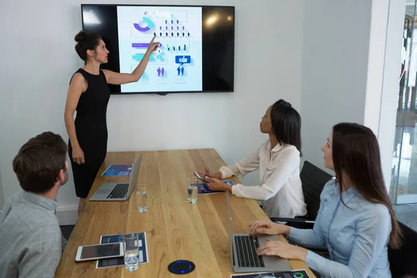 Femmina esecutivo dando presentazione ai suoi colleghi — Foto Stock