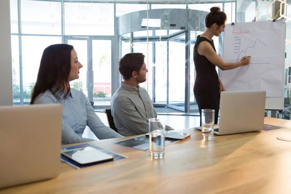 Female executive giving presentation to colleagues — Stock Photo, Image