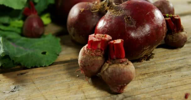 Close Kohlrabi Vegetable Wooden Table — Stock Video