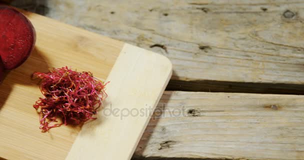 High Angle View Raw Beetroot Chopping Board — Stock Video