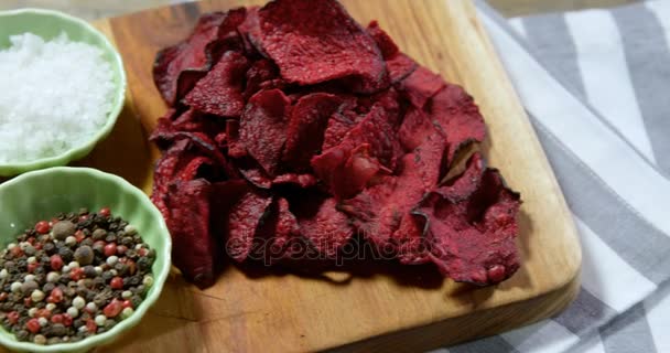 High Angle View Beetroot Spices Wooden Board — Stock Video