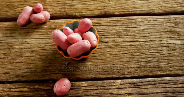 High Angle View Sweet Potatoes Wooden Table — Stock Video