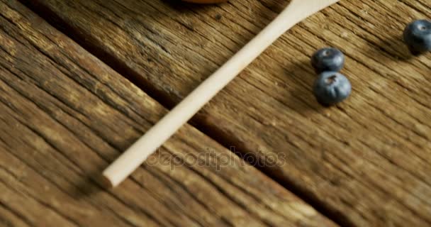 Close Blueberries Wooden Table — Stock Video