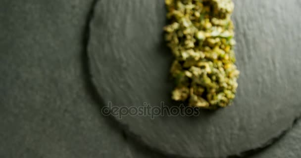 High Angle View Dried Herbs Bar Grey Background — Stock Video