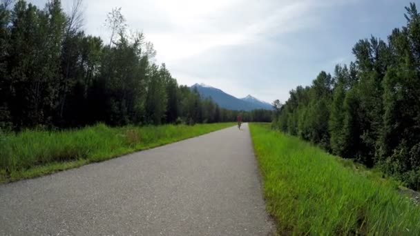 Жінка Їде Велосипеді Дорозі Сонячний День — стокове відео