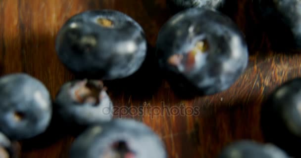 Close Fresh Blueberries Wooden Table — Stock Video