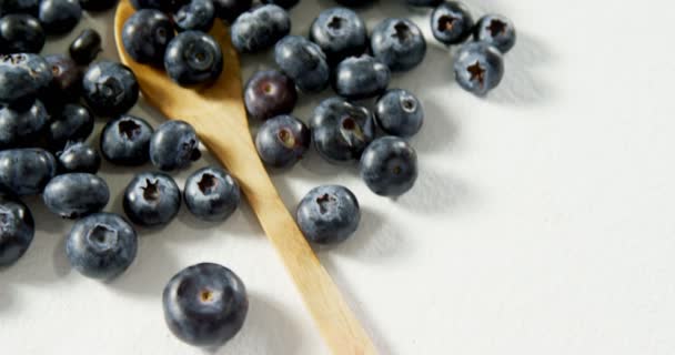 Close Blueberries Wooden Spoon White Background — Stock Video