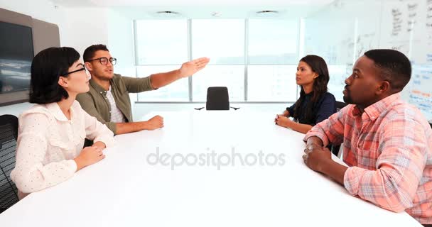 Business Colleagues Using Invisible Screen Conference Room Office — Stock Video