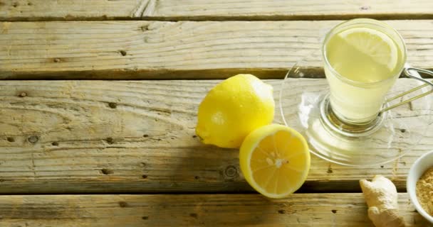 Close Lemon Tea Ginger Powder Wooden Table — Stock Video