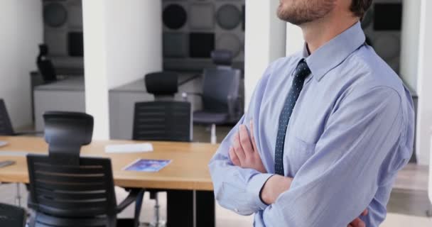 オフィス 組んで腕を持つエグゼクティブ立っている男性の肖像画 — ストック動画