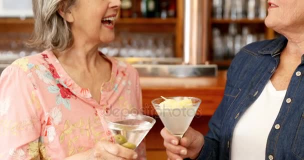 Senior Amis Toasting Verre Cocktail Dans Bar — Video