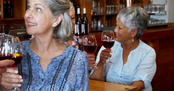 Happy Friends Toasting Vin Rouge Dans Bar — Video