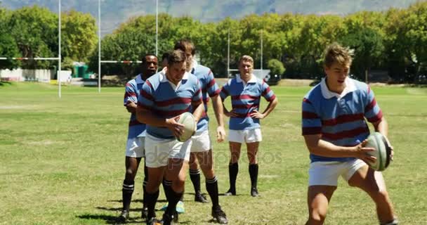 Spelers Rugby Het Veld Beoefenen Een Zonnige Dag — Stockvideo