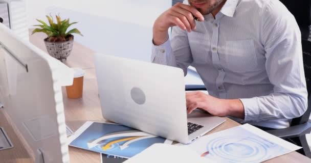 Erkek Executive Office Masada Dizüstü Bilgisayar Kullanarak — Stok video