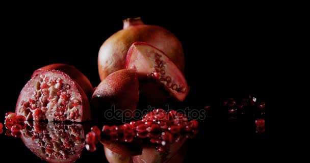 Close Pomegranate Black Background — Stock Video