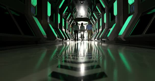 Business Colleagues Walking Corridor Futuristic Office — Stock Video