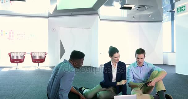 Business Colleagues Discussing Graph Futuristic Office — Stock Video