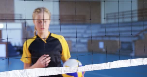 Porträt Einer Spielerin Mit Volleyball Auf Dem Court — Stockvideo