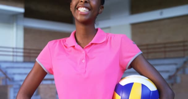 Portrait Female Player Holding Volleyball Court — Stock Video