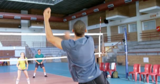 Young Volleyball Players Playing Volleyball Court — Stock Video