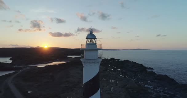 Aerial View Beautiful Lighthouse Sunset — Stock Video