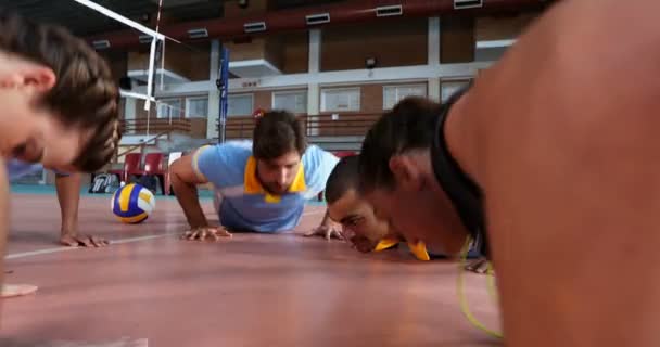 Volleyballer Machen Liegestützübung Auf Dem Platz — Stockvideo