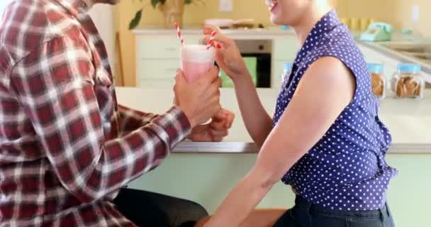 Couple Having Milkshake Cafe — Stock Video