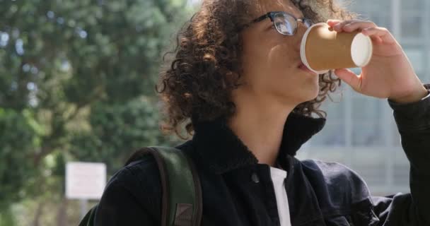 Young Man Having Coffee — Stock Video