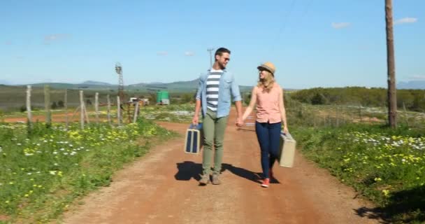 Romantische Paar Lopen Hand Hand Een Zonnige Dag — Stockvideo