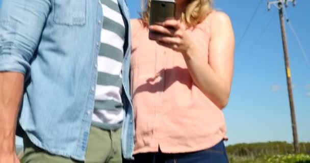 Paar Nemen Selfie Met Mobiele Telefoon Een Zonnige Dag — Stockvideo