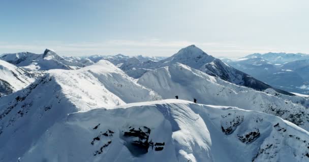 Лыжники Ходят Заснеженной Горе Течение Зимы — стоковое видео