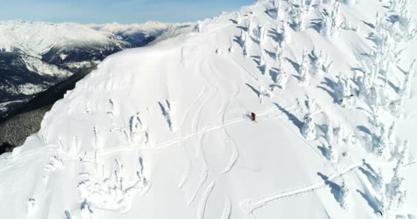 Esquiador Esquiando Una Montaña Cubierta Nieve Durante Invierno — Vídeos de Stock