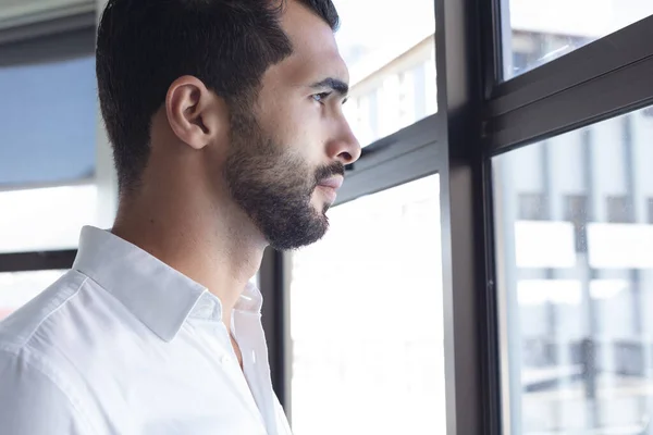 Side View Close Mixed Race Male Business Creative Working Casual — Stock Photo, Image