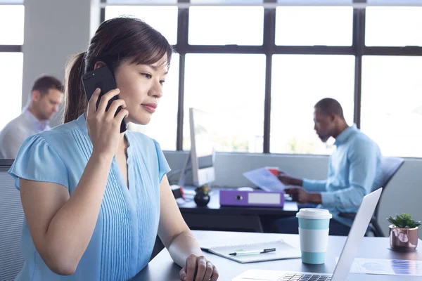 Side View Close Asian Female Business Creative Working Casual Modern — Stock Photo, Image