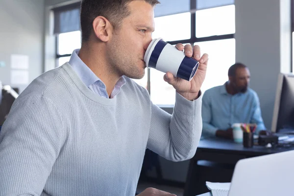 Side View Close Caucasian Male Business Creative Working Casual Modern — Stock Photo, Image