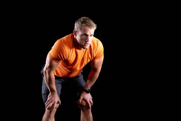 Front View Muscular Caucasian Man Wearing Sports Clothes Recovering Work — Stock Photo, Image