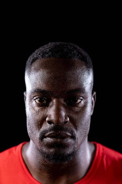 Retrato Perto Atleta Afro Americano Vestindo Roupas Esportivas Suando Depois — Fotografia de Stock