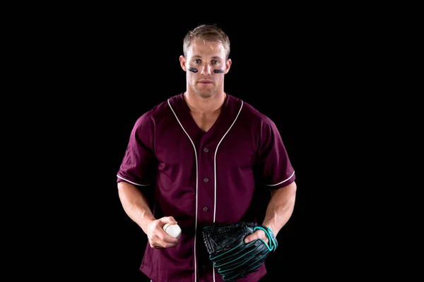 Portrait Caucasian Male Baseball Player Pitcher Fielder Wearing Team Uniform — Stock Photo, Image