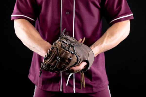 Front View Mid Section Male Baseball Player Pitcher Fielder Wearing — Stock Photo, Image