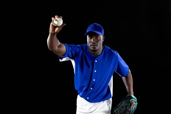 Front View African American Male Baseball Player Pitcher Wearing Team — Stock Photo, Image