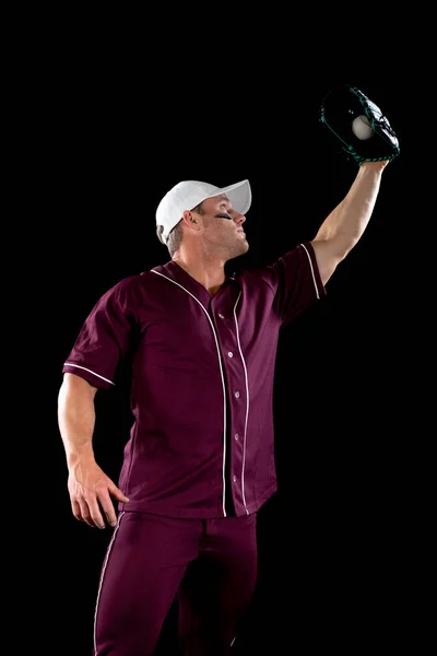 Front View Caucasian Male Baseball Player Fielder Wearing Team Uniform — Stock Photo, Image