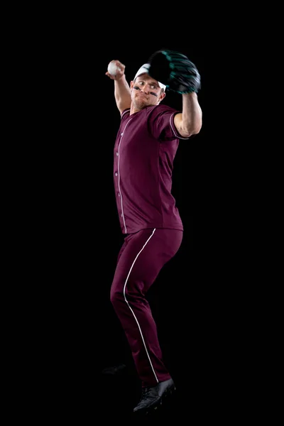 Front View Caucasian Male Baseball Player Pitcher Wearing Team Uniform — Stock Photo, Image